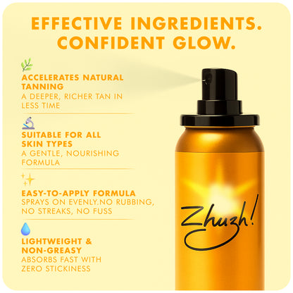 Zhuzh! Zhuzhette! Tan Accelerator Spray 100ml | Compact Travel Size Tanning Enhancer for Outdoor Sun & Sunbed Use