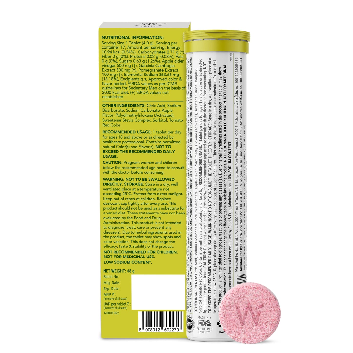 Wellbeing Nutrition Apple Cider Vinegar Effervescent Tablets | With Apple Cider Vinegar, Pomegranate & Garcinia Cambogia | 15 Tablets
