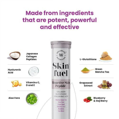 Wellbeing Nutrition Skin Fuel | Blueberry Mint Effervescent Tablets with Collagen Peptides, Glutathione & Hyaluronic Acid | 15 Tablets