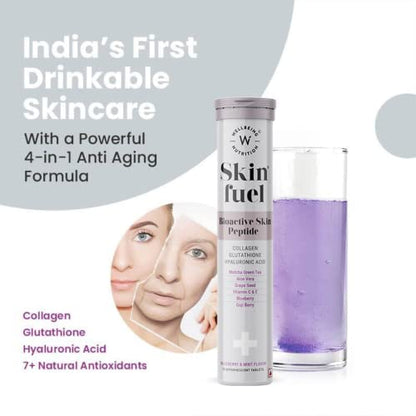 Wellbeing Nutrition Skin Fuel | Blueberry Mint Effervescent Tablets with Collagen Peptides, Glutathione & Hyaluronic Acid | 15 Tablets