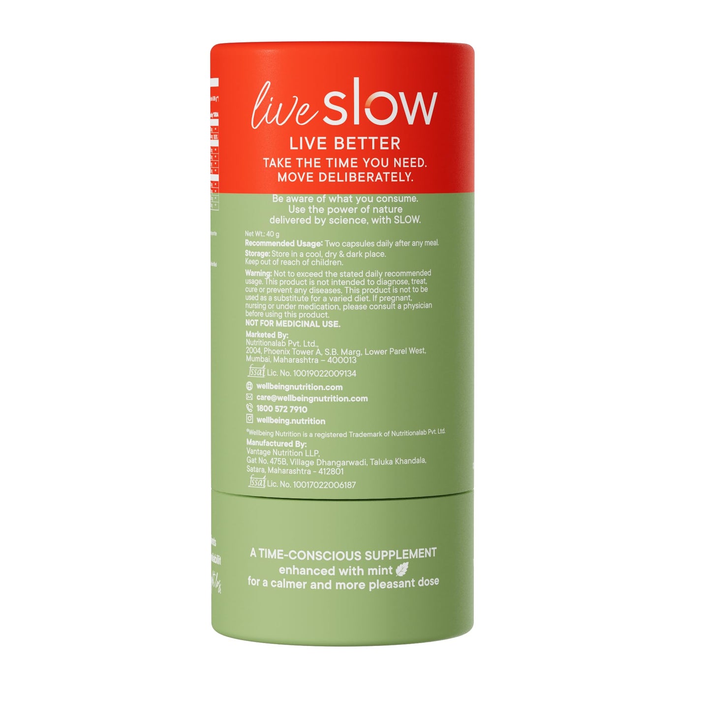 Wellbeing Nutrition SLOW Burn | Green Tea, Green Coffee, L-Carnitine & Plant Ingredient Blend | Mint Flavoured Granules-in-Liquid Capsules