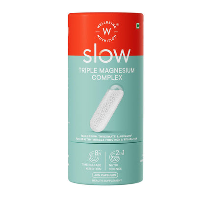 Wellbeing Nutrition SLOW Triple Magnesium Complex | Magnesium Glycinate, Aquamin Magnesium Citrate & Magnesium Threonate | 60 Capsules