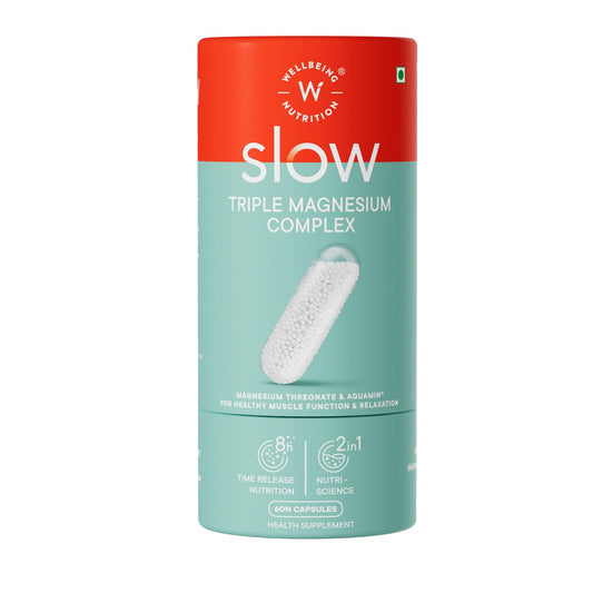 Wellbeing Nutrition SLOW Triple Magnesium Complex | Magnesium Glycinate, Aquamin Magnesium Citrate & Magnesium Threonate | 60 Capsules