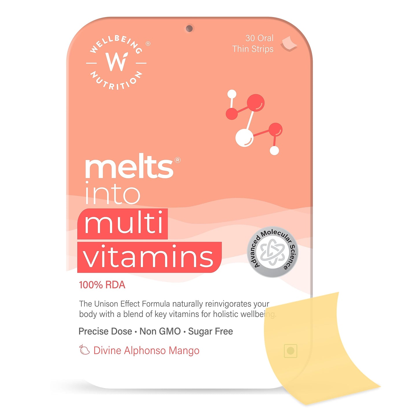 Wellbeing Nutrition Melts Plant-Based Multivitamin | Mango Flavour Dissolving Oral Strips | 30 Strips