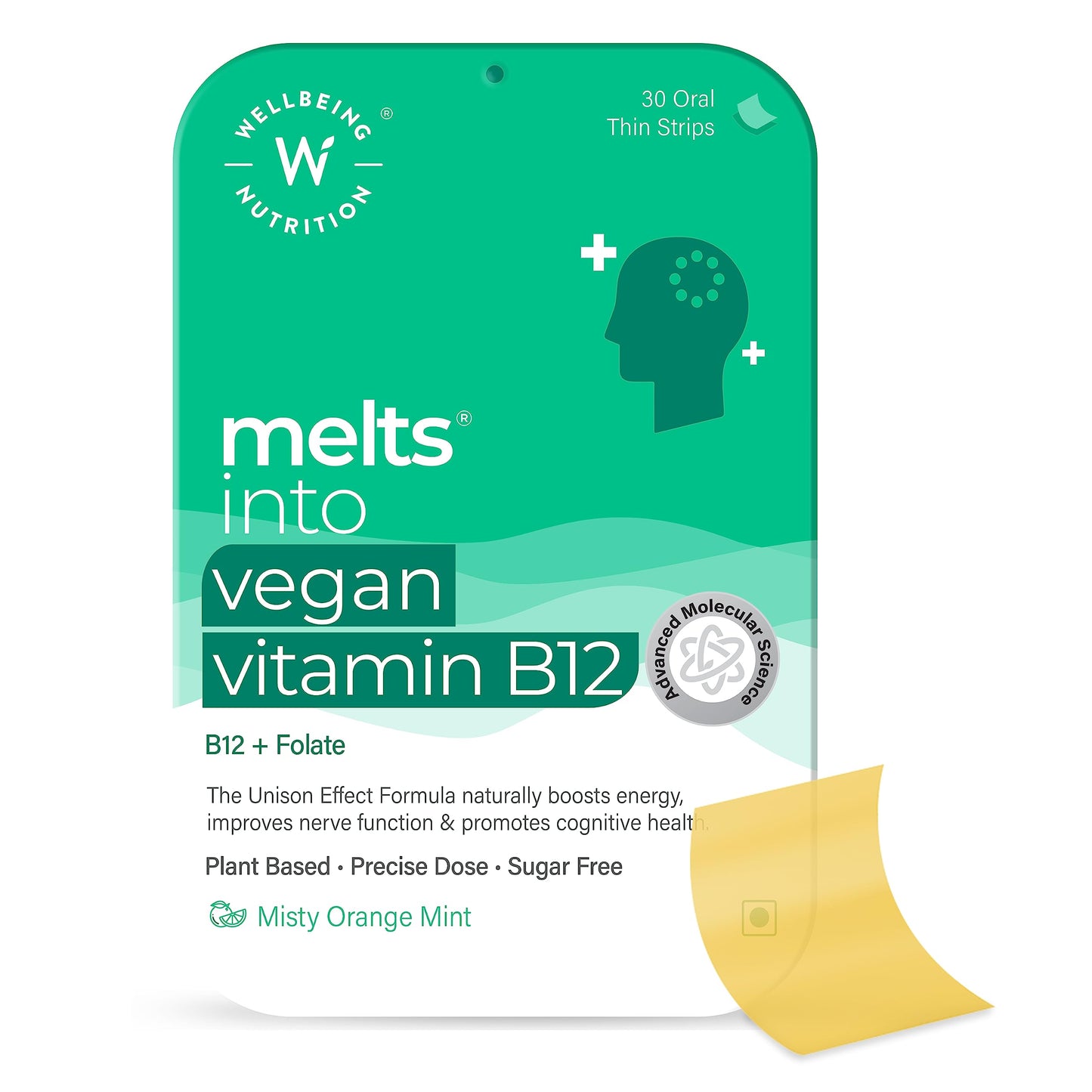 Wellbeing Nutrition Melts Vegan Vitamin B12 Supplements for Men & Women | 30 Oral Thin Strips