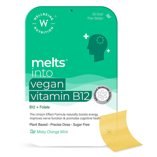 Wellbeing Nutrition Melts Vegan Vitamin B12 Supplements for Men & Women | 30 Oral Thin Strips