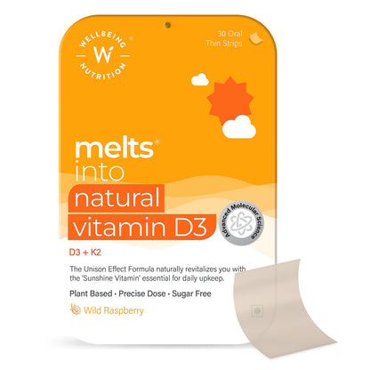 Wellbeing Nutrition Melts Natural Vitamin D3 + K2 Supplement | 30 Oral Strips
