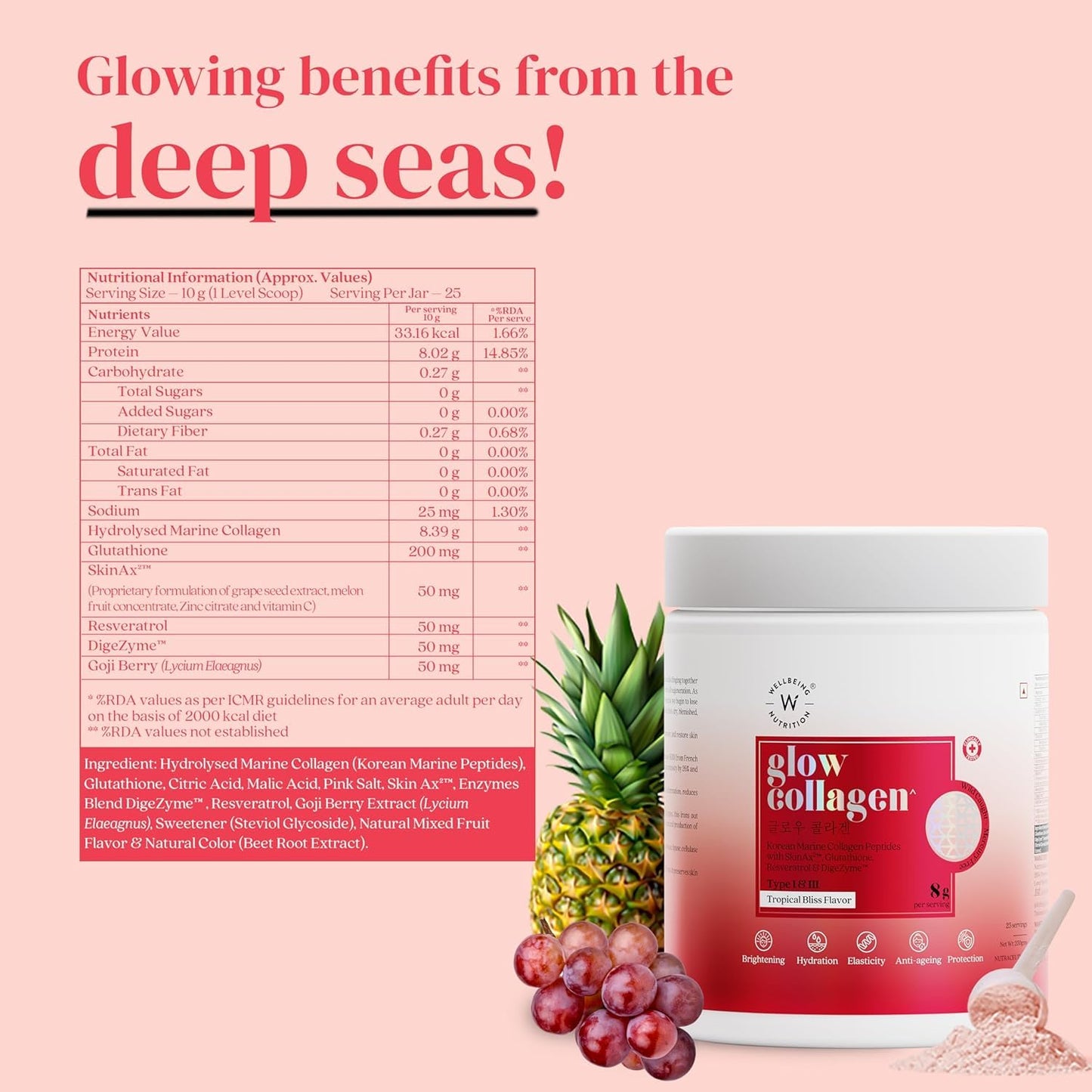 Wellbeing Nutrition Beauty Japanese Marine Collagen - Mango Peach Flavor - 250g