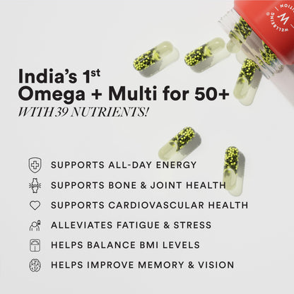 Wellbeing Nutrition SLOW Multi + Omega for Men 50+ | Multivitamin & Mineral Blend | Granules-in-Liquid Capsules | 60 Capsules