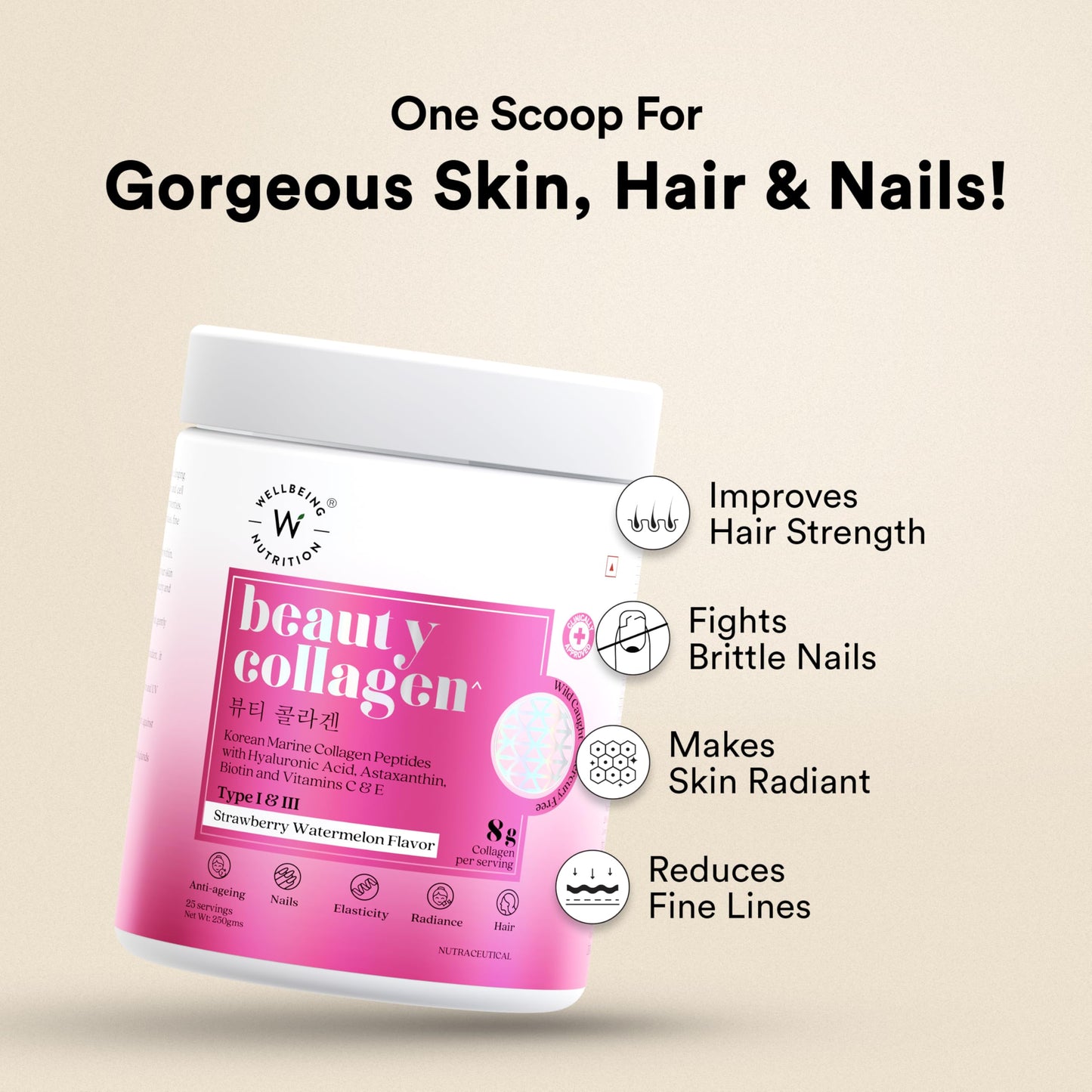 Wellbeing Nutrition Beauty Japanese Marine Collagen - Mango Peach Flavor - 250g