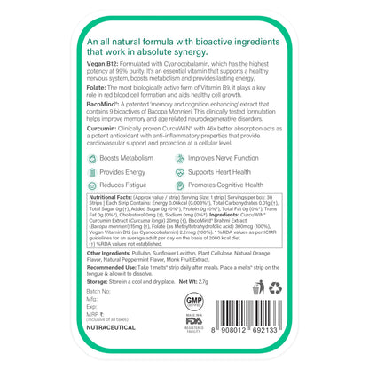 Wellbeing Nutrition Melts Vegan Vitamin B12 Supplements for Men & Women | 30 Oral Thin Strips