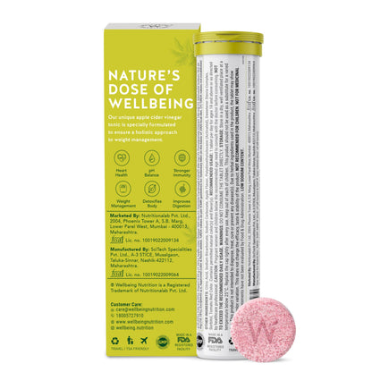 Wellbeing Nutrition Apple Cider Vinegar Effervescent Tablets | With Apple Cider Vinegar, Pomegranate & Garcinia Cambogia | 15 Tablets