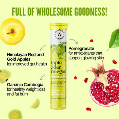 Wellbeing Nutrition Apple Cider Vinegar Effervescent Tablets | With Apple Cider Vinegar, Pomegranate & Garcinia Cambogia | 15 Tablets
