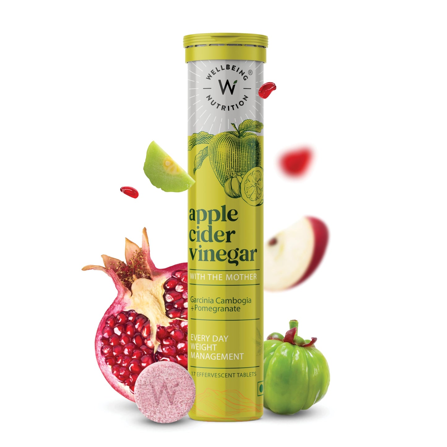 Wellbeing Nutrition Apple Cider Vinegar Effervescent Tablets | With Apple Cider Vinegar, Pomegranate & Garcinia Cambogia | 15 Tablets